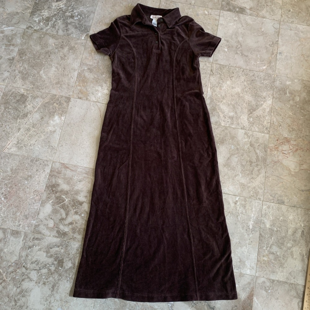 Vintage Talbots Brown Corduroy Maxi Dress Sz Small Short Sleeve Stretch